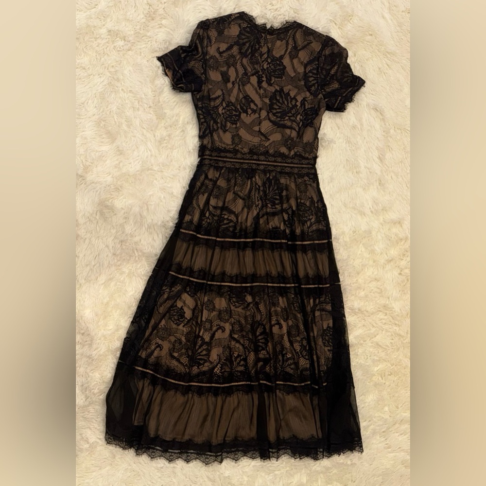NWOT Tadashi Shoji Lace & Mesh black & nude Midi Cocktail Dress sz 6 - Picture 5 of 8